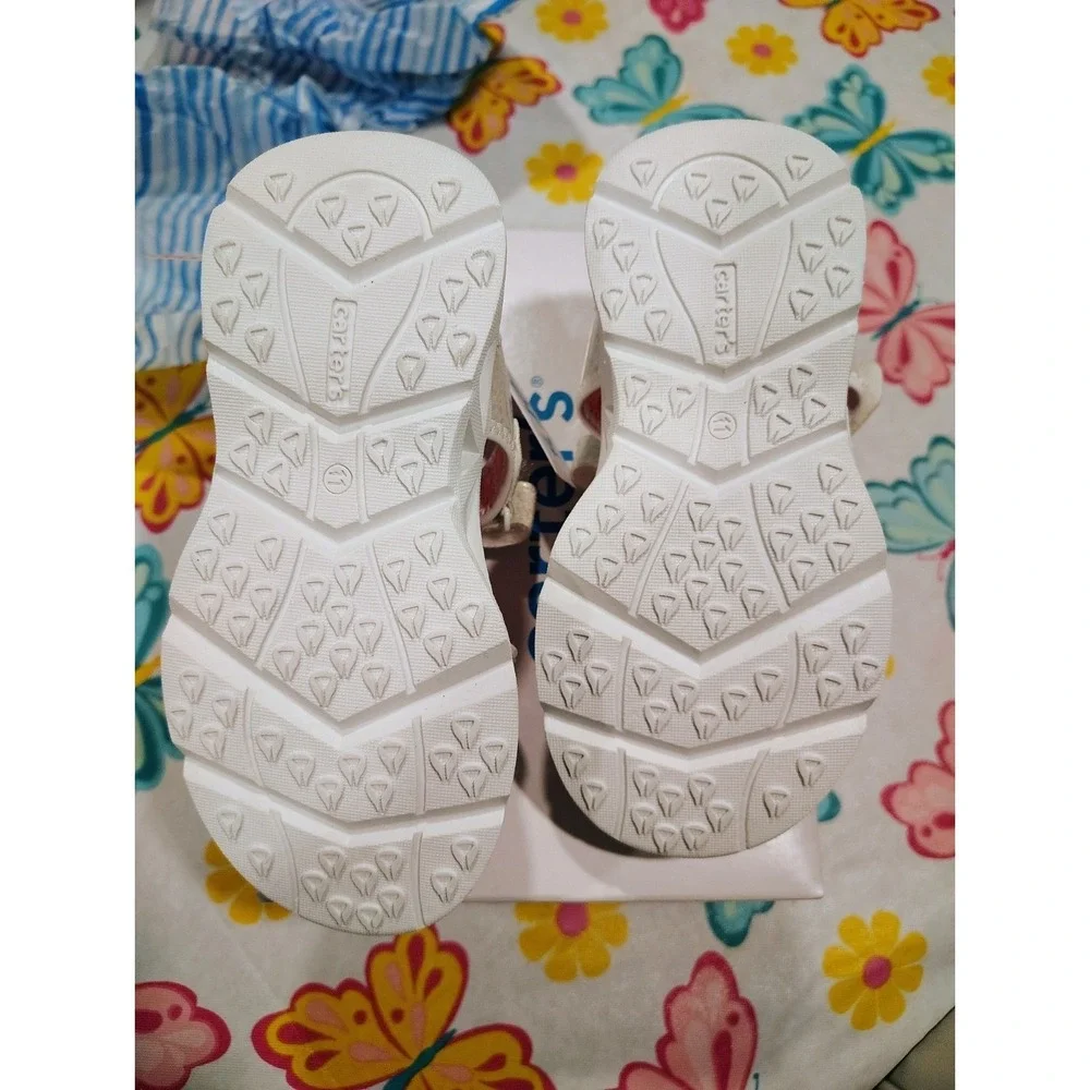 Carters Jani Toddler Girls Light-Up Sandals White Pink Glitter Heart Size 12 NEW